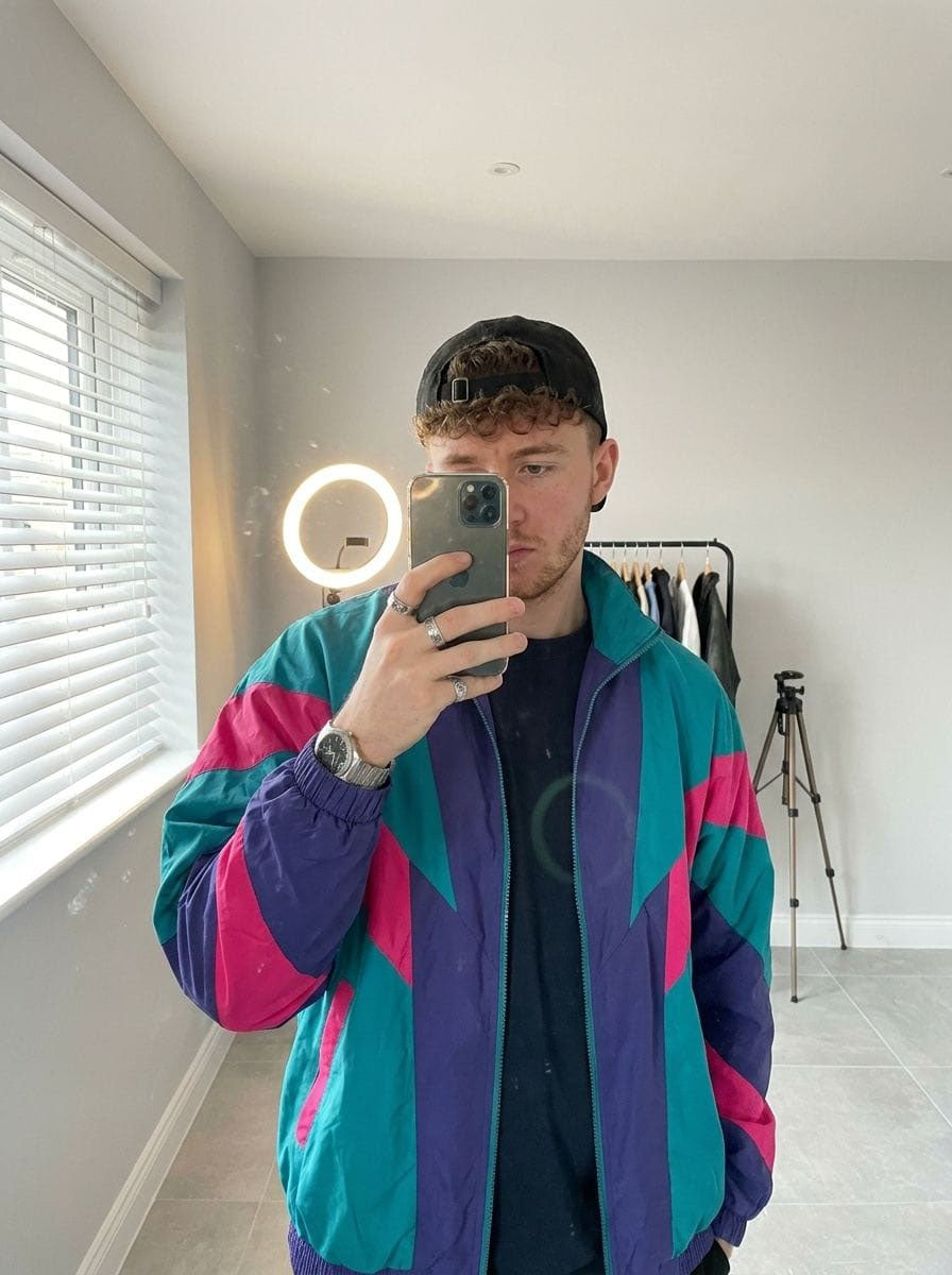 1980s retro color-block windbreaker jacket