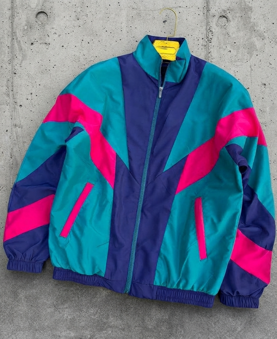 1980s retro color-block windbreaker jacket
