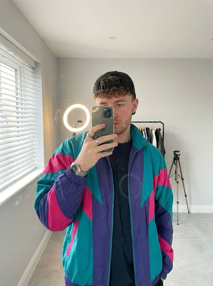 1980s retro color-block windbreaker jacket